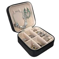 Biżuteria - akcesoria - ﻿Szkatułka na biżuterię ekoskóra 10x10x5 cm czarny organizer z przegródkami - miniaturka - grafika 1