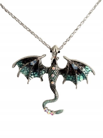 EleganckiNaszyjnik Wisiorek Smok z Kryształkami Niebieski Modny Prezent Y2K