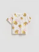 Bluzki dla niemowląt - Reserved - Bawełniany t-shirt we wzory - złamana biel - miniaturka - grafika 1
