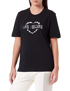 Love Moschino Damska koszulka o regularnym kroju z nadrukiem olograficznym w kształcie serca, czarny, 48 - Koszulki i topy damskie - miniaturka - grafika 1