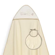 Okrycia kąpielowe dla dzieci - Okrycie kąpielowe 100x100 Corazones beżowy ręcznik z kapturkiem + śliniaczek - miniaturka - grafika 1