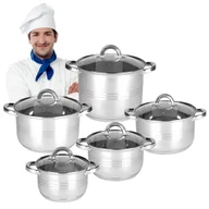 Zestawy garnków i patelni - Zestaw GARNKÓW indukcja POKRYWKA STALOWE komplet GAZ Rossner Austria 10 el - miniaturka - grafika 1