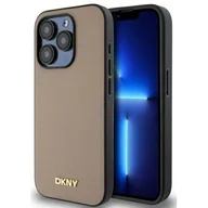 Etui i futerały do telefonów - Etui DKNY Grained Metal Logo MagSafe do Apple iPhone 15 Pro Beżowy - miniaturka - grafika 1