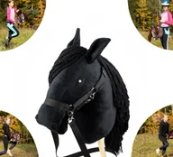 Maskotki i pluszaki - Hobby Horse Koń Na Kiju Konik Czarny + Wodze + Kantar Hobby Horsing - miniaturka - grafika 1