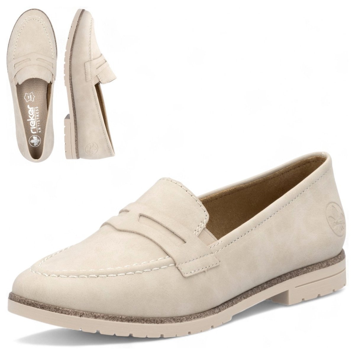 RIEKER Damskie Mokasyny Eleganckie Beżowe Półbuty Modne Wygodne Wsuwane RIEKER Damskie Mokasyny 41 Eleganckie Beżowe Półbuty Modne Wygodne Wsuwane