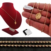 Biżuteria dla dzieci - ZŁOTY ŁAŃCUSZEK 60 CM 2 MM + MEDALIK MATKA BOSKA PREZENT DLA BABCI MAMY 18K - miniaturka - grafika 1