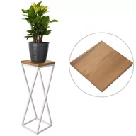 Kwietniki - Kwietnik skosy LOFT stojak 60cm biały metal deska dąb - miniaturka - grafika 1