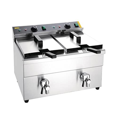 Buffalo CT012 frytkownica indukcyjna z podwójnym zbiornikiem, pojemność 15 l, wysokość 410 mm, szerokość 478 mm, długość 576 mm