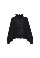 Swetry damskie - faina damski sweter z rękawem z lampionami Fried Dough Twists z czarną krawędzią agarynową Rozmiar XS, czarny, XS - miniaturka - grafika 1