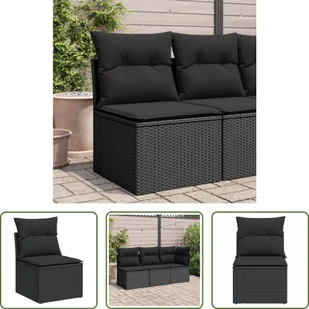 The Living Store Sofa ogrodowa bez podłokietników z poduszkami z czarnego polirattanu - Sofy ogrodowe - miniaturka - grafika 1