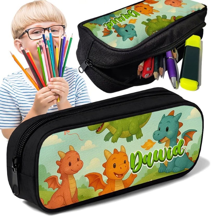 Piórnik TUBA + IMIĘ Smoki Bajkowe Personalizowany Szkolny Prezent