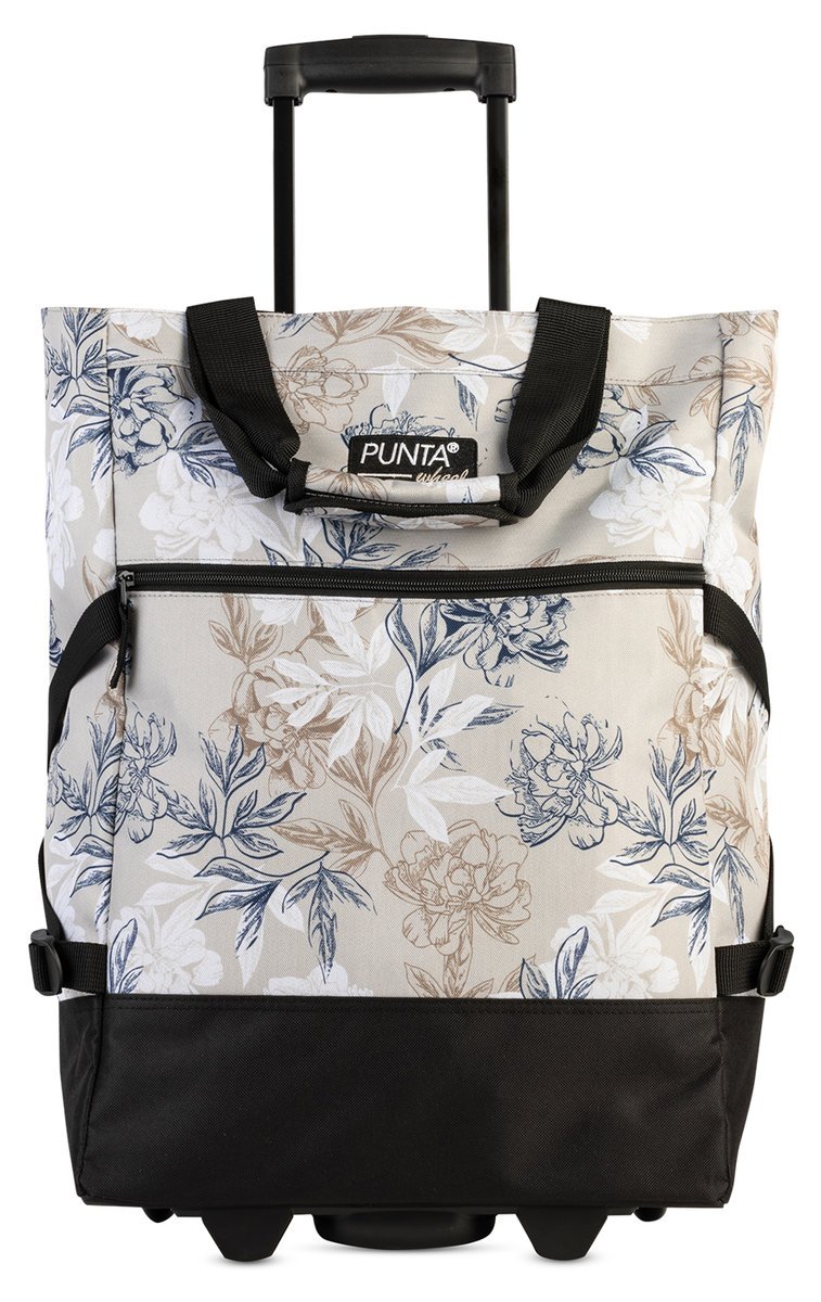 Wózek na zakupy torba zakupowa w kolorze piaskowym z motywem kwiatowym 36 litrów