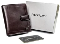 Portfele - Skórzany portfel męski na karty z ochroną RFID Rovicky, brązowy - miniaturka - grafika 1