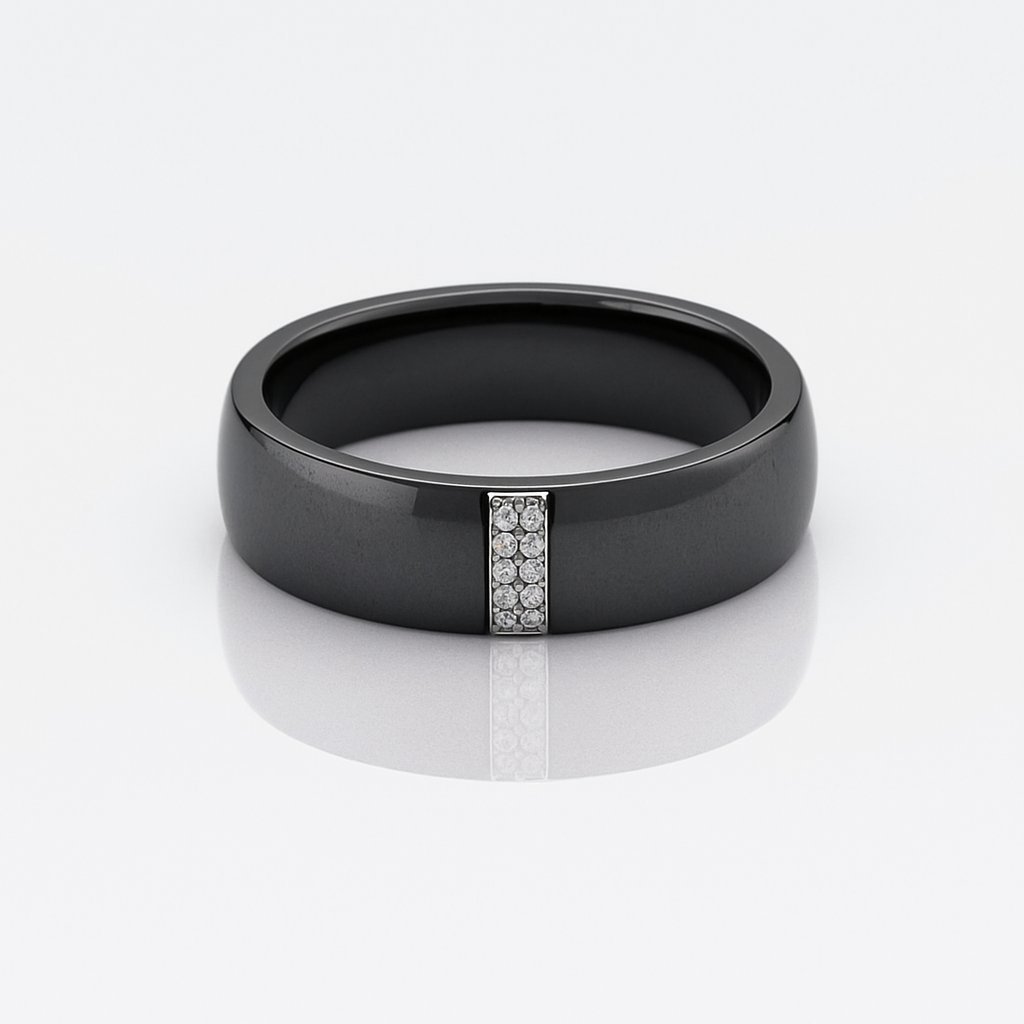 Pierścionek damski ceramiczny z cyrkoniami - czarny [Rozmiar pierścionków: US 9]