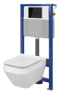 Stelaże i zestawy podtynkowe do WC - Cersanit Set B25 Aqua Zestaw Toaleta WC podwieszana 52x35 cm CleanOn bez kołnierza z ukrytym mocowaniem z deską sedesową wolnoopadającą i stelażem pneumatycznym Aqua 52 biały S701-317 odbiór osobis - miniaturka - grafika 1