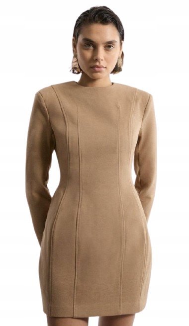 Karen Millen Petite Sukienka Damska Brązowa z Długim Rękawem M B1c