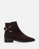 Botki damskie - Zamszowe brązowe botki damskie ze złotymi detalami - Venezia - miniaturka - grafika 1