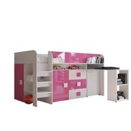 Łóżka dla dzieci i młodzieży - Abiks Łóżko piętrowe Antresola TOLEDO 1 biały + różowy - miniaturka - grafika 1