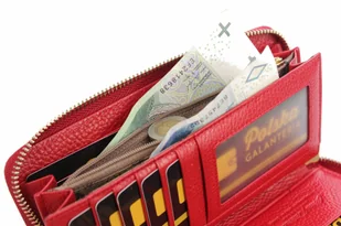 Portfel Damski Skóra Naturalna PETERSON Duży Z Metalowym Suwakiem Piórnik PTN CR-781 RFID CZERWONY LAKIEROWANY SKÓRA WĘŻA - Portfele - miniaturka - grafika 8