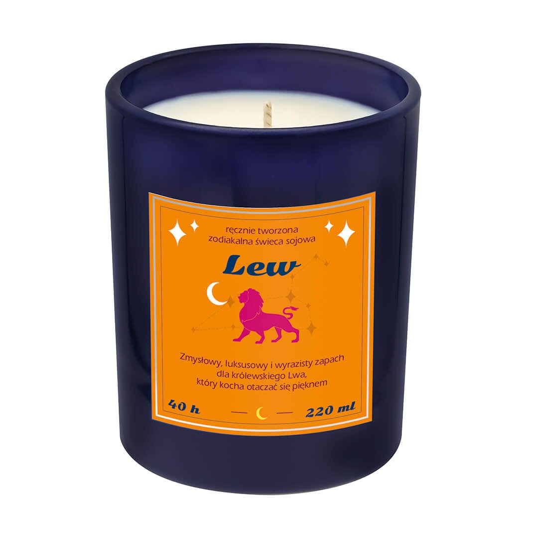 Świeca zodiakalna sojowa naturalna zapachowa LEW -bezpieczna, ręcznie robiona w szklanym słoiczku na prezent upominek dla osoby ze znakiem zodiaku LWA