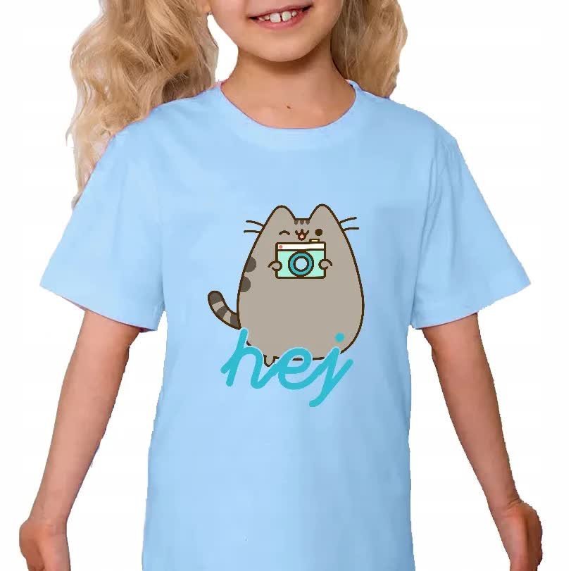 Modna Koszulka Dziecięca Błękitna Na Prezent Kotek KOTKI HEJ Wzory - 134