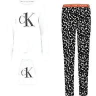 Spodnie damskie - Calvin Klein Damskie spodnie zestaw piżama L/S, Białe/Dist Animal Print Owies Ozdoby, XL - miniaturka - grafika 1