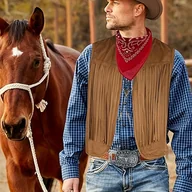 Inne - TEMU Vintage Costume dla mężczyzn z westernowym strojem kowboja z frędzlą na klatce. - miniaturka - grafika 1