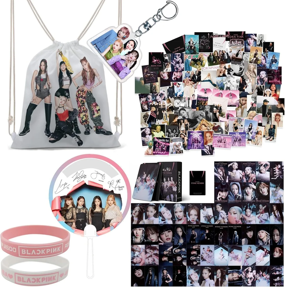 Blackpink zestaw plecak bransoletki naklejki karty fotograficzne