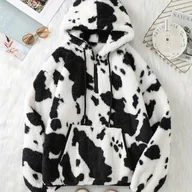 Kurtki damskie - TEMU Kapturowa Bluza z Półzamkiem, Pluszowa, Elegancka i Ciepła Zestaw na Jesień/Zimę z Długim Rękawem i Sznurówkami - miniaturka - grafika 1