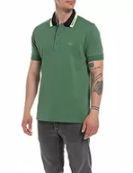 Koszulki męskie - Replay Męska koszulka polo z krótkim rękawem z bawełny, zielona (Army 136), XL, Zielony 136, XL - miniaturka - grafika 1