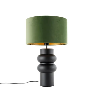 QAZQA Designerska lampa stołowa z czarnym aksamitnym kloszem, zielonym ze złotem 35 cm - Alisia - Lampy stojące - miniaturka - grafika 1