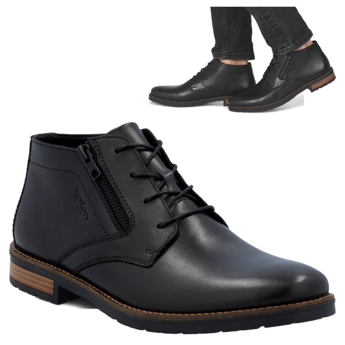 Rieker SKÓRZANE Półbuty Męskie Jesienne Trzewiki Wiązane Wsuwane Czarne 45