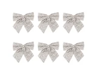 Ozdoby bożonarodzeniowe - Kokardy srebrne brokatowe - 8 cm - 6 szt. - miniaturka - grafika 1