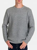 Swetry męskie - Sweter Męski Klasyczny Okrągły Dekolt Prążkowany Szary Melanż Modny XL - miniaturka - grafika 1