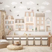 Naklejki na ścianę - Naklejki na ścianę dla dzieci domki miasto beżowe boho brązowe neutralne - miniaturka - grafika 1
