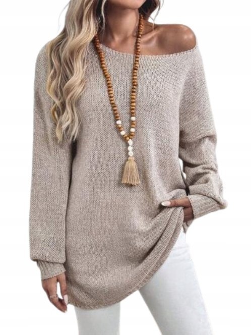 SHEIN DAMSKI SWETER BEŻOWY Z DŁUGIM RĘKAWEM 40/42 1ŁYF