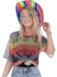 Smiffys Unisex tęczowy top z siateczki, tęcza/duma gejowska fantazyjna sukienka, tęcza/duma akcesoria do przebrania - Sukienki - miniaturka - grafika 1