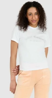 Koszulki i topy damskie - JUICY COUTURE - Biały t-shirt damski z diamentowym logo - grafika 1