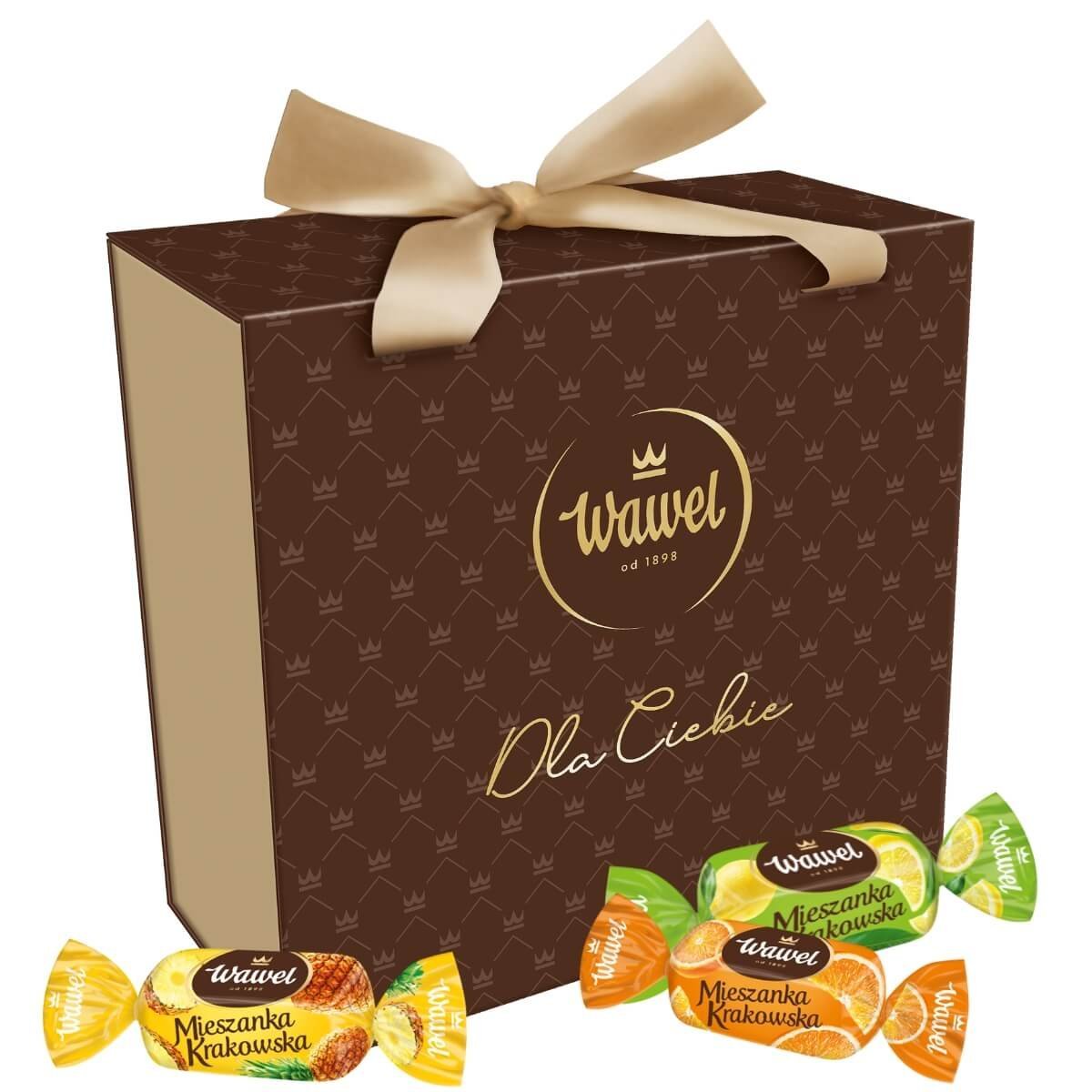 Bombonierka Prezent Cukierki Galaretka Mieszanka Krakowska brąz Wawel 300g