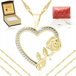 Złoty Naszyjnik Serce Z Różą Z Cyrkonią Próba 925/585 14K Prezent + Grawer - Naszyjniki - miniaturka - grafika 1