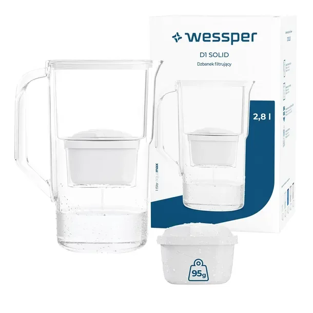 Dzbanek filtrujący z tworzywa Wessper D1 SOLID 2,8 aquamax + 2x filtr