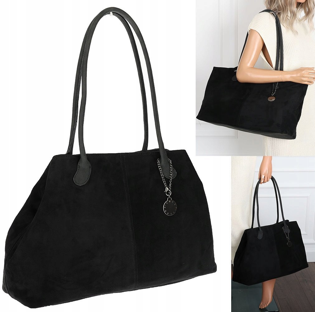 Torebka damska teczka listonoszka pojemna torba eko zamsz OSY66858 Czarna