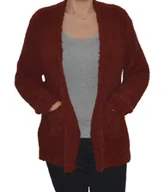 Swetry damskie - Kardigan sweter damski wełna modal bawełna bordowy - miniaturka - grafika 1