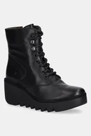 Botki damskie - Fly London workery skórzane BIRR534FLY damskie kolor czarny na koturnie P501534000 - miniaturka - grafika 1