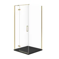 Kabiny prysznicowe - Kabina prysznicowa Cersanit Jota 80x80x195 kwadratowa złoty transparentne z brodzikiem tako slim 4cm czarny mat S601-373 - miniaturka - grafika 1