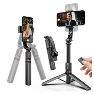 Selfie stick - Gimbal stabilny Statyw z pilotem Bluetooth Selfie Stick Lampą LED oświetleniem obrotowy 360° 70cm Techsuit L19s Czarny - miniaturka - grafika 1