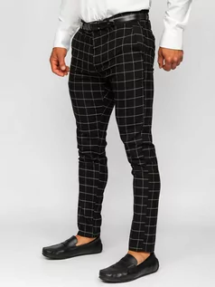 Spodnie męskie - Czarne spodnie materiałowe chinosy w kratę męskie Denley 0047 - grafika 1
