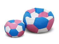 Pufy i podnóżki - Pufa piłka XXXL worek + gratis niebiesko-różowo-biała - miniaturka - grafika 1