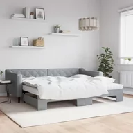 Sofy i kanapy - vidaXL Sofa rozsuwana z materacami, jasnoszara, 90x200 cm, tkanina - miniaturka - grafika 1