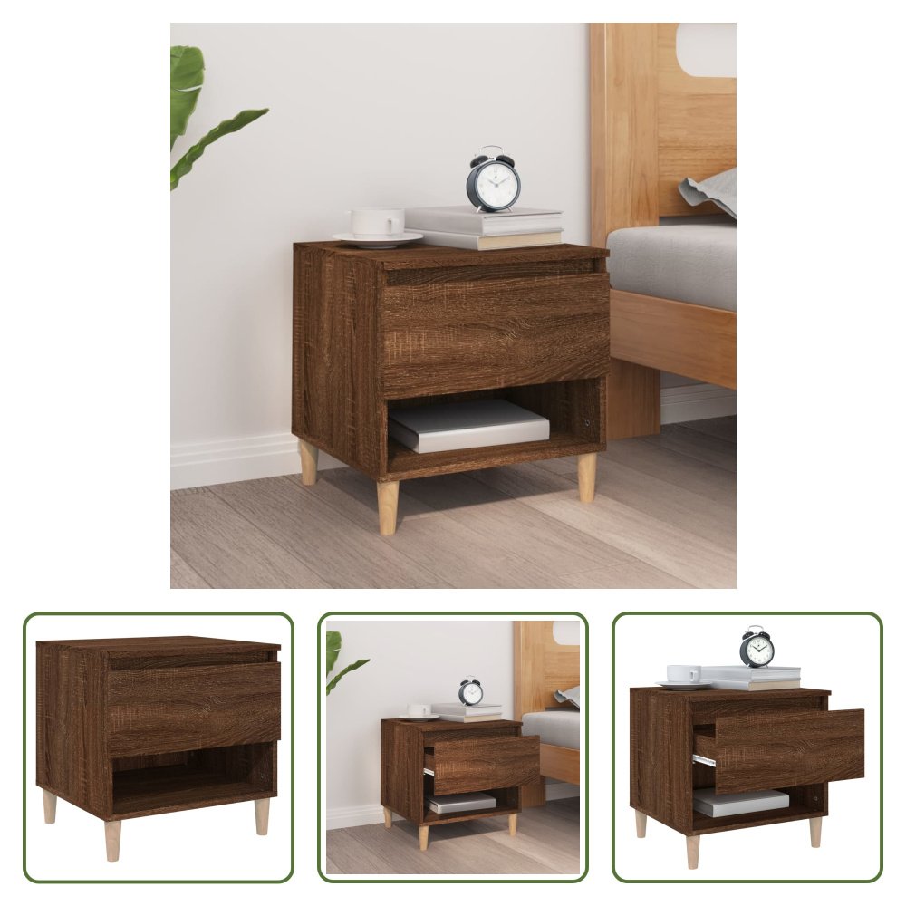 The Living Store szafka nocna brązowy dąb 50x46x50 cm materiał drewnopochodny